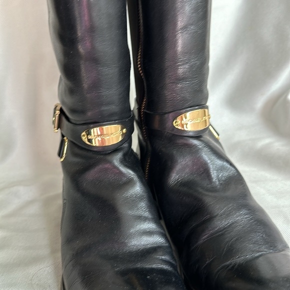 Michael Kors Black Leather Arley Stretch Boots with Gold Hardware - Picture 8 of 13